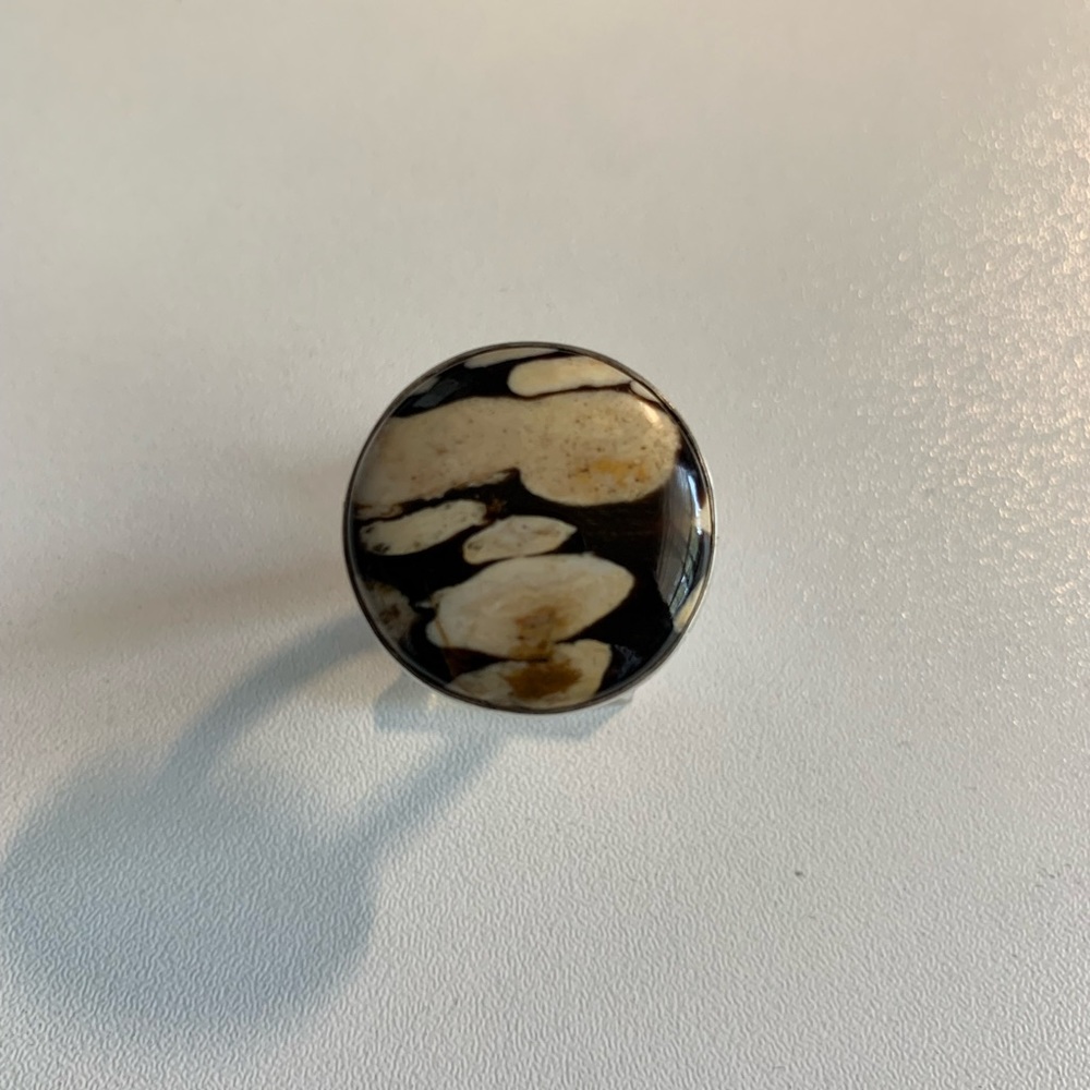 Sterling Silver 925 Leopard Stone Peanut Jasper Circle Ring